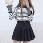 Striped Long-sleeve Knit Top / High Waist Pleated Skirt