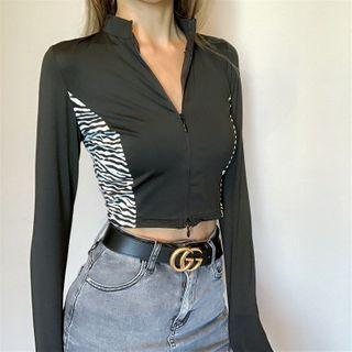 Zebra Print Long-sleeve Crop Top