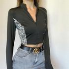 Zebra Print Long-sleeve Crop Top