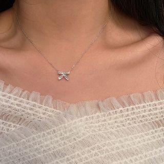 925 Sterling Silver Rhinestone Bow Necklace As Shown In Figure - One Size