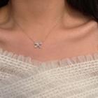 925 Sterling Silver Rhinestone Bow Necklace As Shown In Figure - One Size
