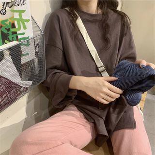 Long-sleeve Plain Split Hem Pullover