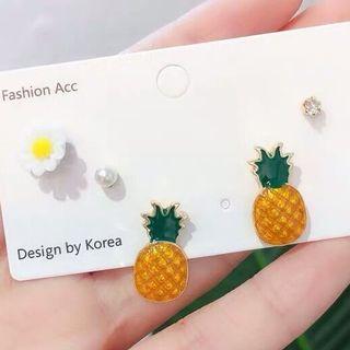 Set Of 5: Faux Pearl / Alloy Flower / Pineapple / Rhinestone Earring (assorted Designs)