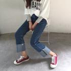 Roll Up Washed Wide Leg Jeans