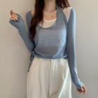 Cropped Mock Two-piece Color-block Long-sleeve Top
