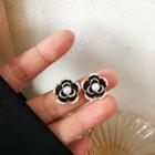 Flower Faux Pearl Glaze Earring 1 Pair - Earrings - S925 Silver - Black & White - One Size