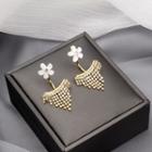 Flower Rhinestone Fringed Earring E3615-1 - 1 Pair - Gold - One Size