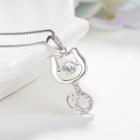 925 Sterling Silver Rhinestone Cat Pendant Necklace As Shown In Figure - One Size