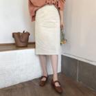 Band-waist Corduroy Midi Skirt Ivory - One Size