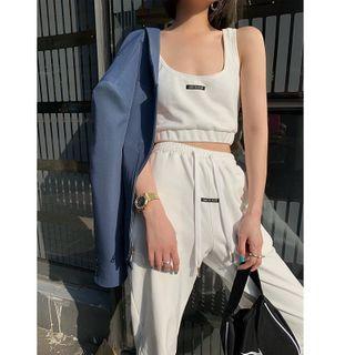 Set: Lettering Cropped Tank Top + Jogger Pants