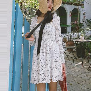 Long-sleeve Smocked Mini A-line Dress