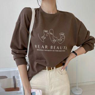 Face Letter Print Sweatshirt