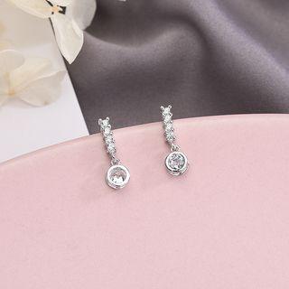 925 Sterling Silver Rhinestone Drop Earring Es761 - One Size