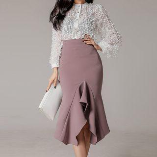Set: Sheer Blouse + Midi Mermaid Skirt