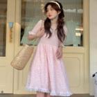 Short-sleeve Ruffle Trim Plaid Mini A-line Dress Plaid - Pink - One Size