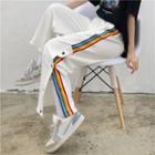 Side Button Rainbow Print Straight Leg Pants