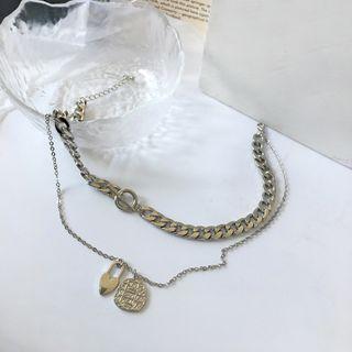 Pendant Layered Choker 1pc - Silver - One Size