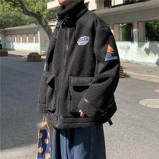 Applique Fleece Panel Suede Jacket