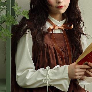 Mandarin-collar Blouse With Ribbon
