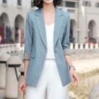 3/4-sleeve Plaid Trim One-button Blazer