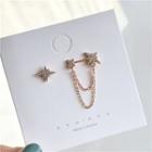 Non-matching Rhinestone Star Chained Earring 1 Pair - Earring - Rose Gold - One Size