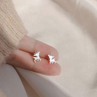 925 Sterling Silver Rhinestone Deer Earring 1 Pair - 925 Silver - Elk - Silver - One Size