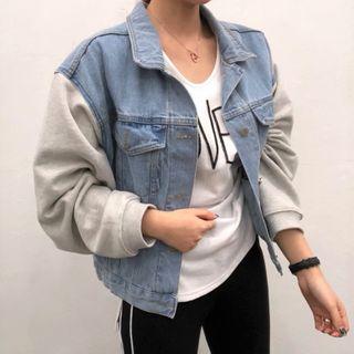 Color Block Denim Jacket Blue - One Size