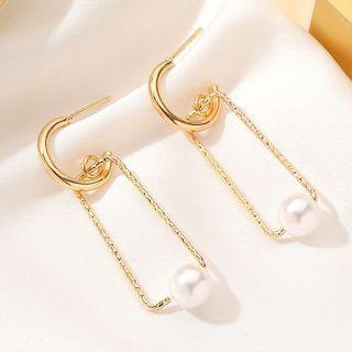 Faux Pearl Hoop Drop Earring 1 Pair - 01kc-dz-328 - Gold - One Size