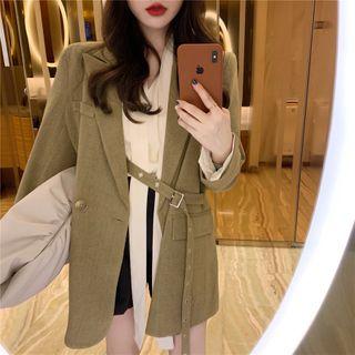 Plain Loose-fit Blazer Khaki - One Size