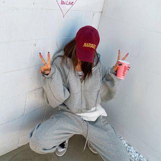 Letter Napped Zip-up Hoodie