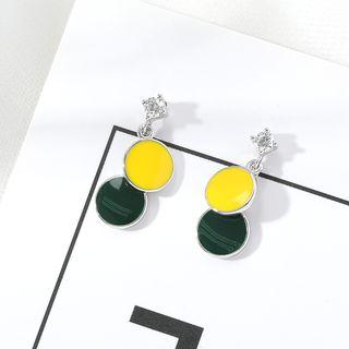 Rhinestone & Disc Dangle Earring 1 Pair - Green & Yellow - One Size
