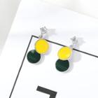 Rhinestone & Disc Dangle Earring 1 Pair - Green & Yellow - One Size