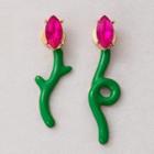 Flower Stud Earring 20751 - 1 Pair - Green & Light Red - One Size