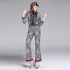 Set: Long-sleeve Leopard Print Shirt + Wide-leg Pants