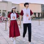 Couple Matching Short-sleeve Printed T-shirt / Pants / Midi A-line Skirt/ Set