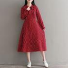 Tie-neck Frilled Polka Dot A-line Dress