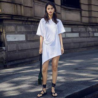 Short-sleeve Diagonal Hem Long Top
