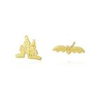 Sterling Silver Plated Gold Fashion Creative Castle Asymmetric Stud Earrings Golden - One Size