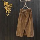 Corduroy Slit Buttoned A-line Skirt