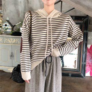Elbow Patch Striped Knit Hoodie / Wide-leg Pants