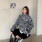 Zebra Print Fleece Zipped Jacket Zebra - Black & White - One Size