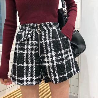 Plaid Tweed Wide Leg Shorts