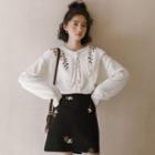 Floral Embroidered Wide-collar Cardigan Off-white - One Size