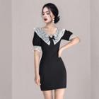 Short-sleeve Lace Collar Mini Bodycon Dress