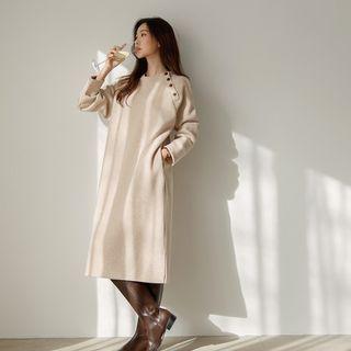 Button-detail Pocket-side Long Dress