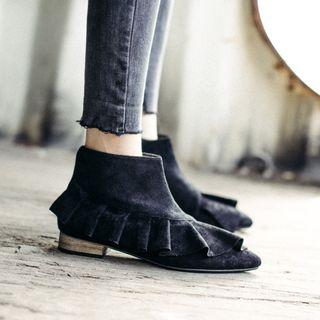 Ruffle Trim Ankle Boots