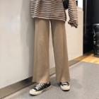High-waist Wide-leg Plain Knit Pants