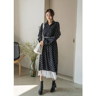 Tall Size Polka-dot Cutout-hem Long Shirtdress