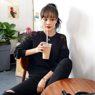 Raglan-sleeve Patterned-panel Pullover