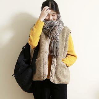 Plaid Fringe Scarf Gray - One Size